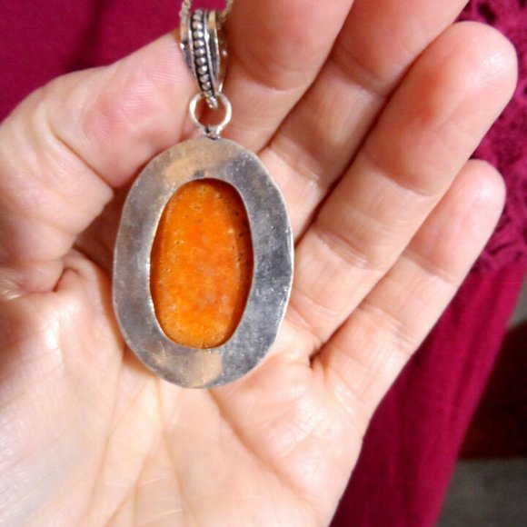 New PINK GOLD QUARTZ Crystal Charm Pendant & 28" Necklace Set 925 Silver Scallop - Picture 6 of 6